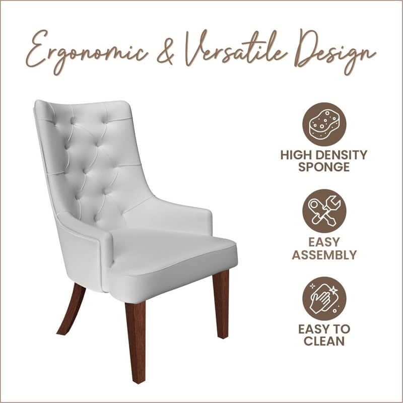 Spruce High Back Leather/Velvet Dining Chair with Accent Diamond-Tufted Design Side Chair and Rubberwood Legs