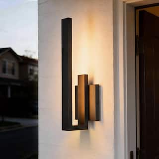 15 in. 1-Light Sand Black Integrated LED Outdoor Wall Sconce - Dimmable 3000K, Wet Rated, Contemporary Style