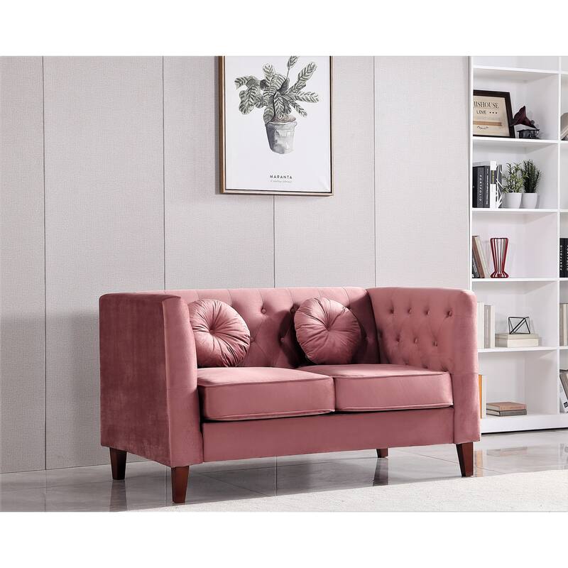 US PRIDE FURNITURE Velvet Classic Chesterfield Loveseat with Wood legs