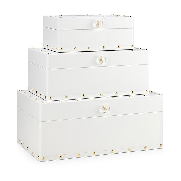 Set of 3 White Minimalist Style Wooden Boxes 19" - N/A