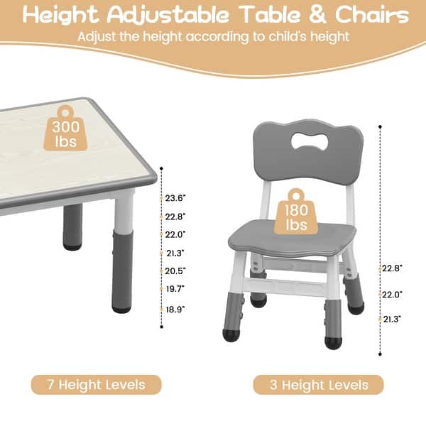 dimension image slide 2 of 4, Kids Table and 4 Chair Set Height Adjustable Toddler Table Set