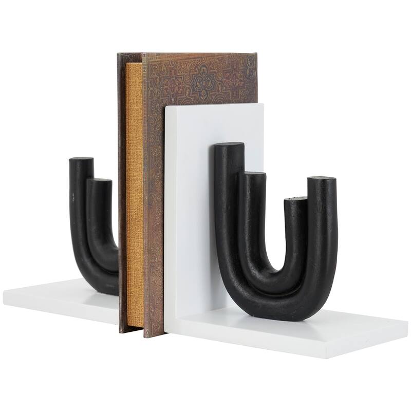CosmoLiving by Cosmopolitan Black or White Wooden Bookends with White or Black Stands (Set of 2)