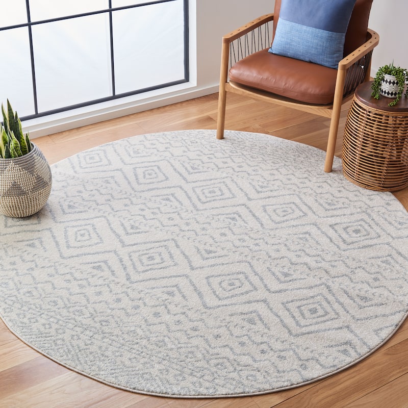 SAFAVIEH Tulum Vassilia Moroccan Boho Distressed Rug - 3' Round - Ivory/Light Grey