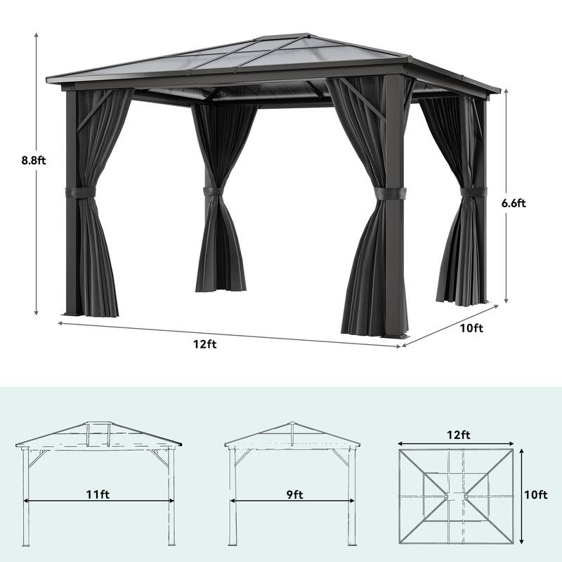 12 Ft. W x 10 Ft. D Metal Patio Gazebo