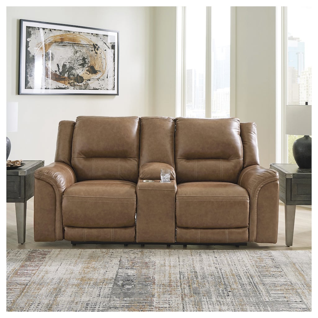 Signature Design by Ashley Trasimeno Caramel Power Reclining Loveseat with Console - 79" W x 40" D x 42" H