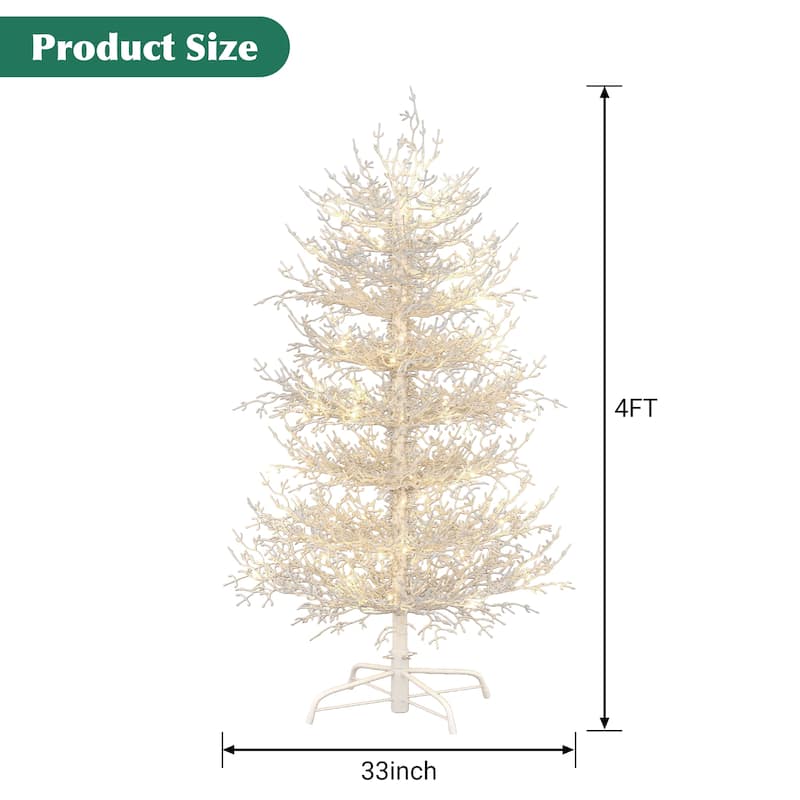 4FT Pre-lit Aspen Fir Artificial Christmas Tree, Hinged Xmas Tree 280 Snow Flocked Branch Tips, 230 Warm Yellow LED Lights
