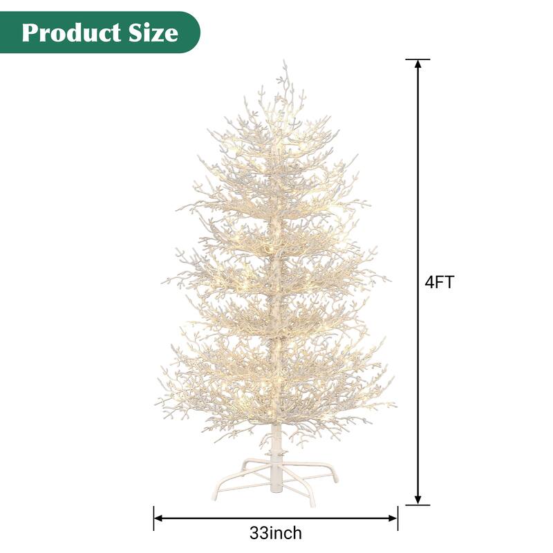Roomfitters Pre-Lit Aspen Fir Christmas Tree 6FT/4FT, Hinged Snow-Flocked Artificial Holiday Tree with Warm Lights, White