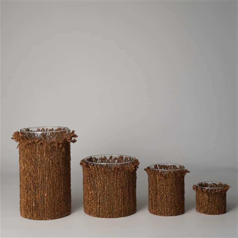 Vertical Textured Glass Votive Candle Holder - 5" - Brown and Clear