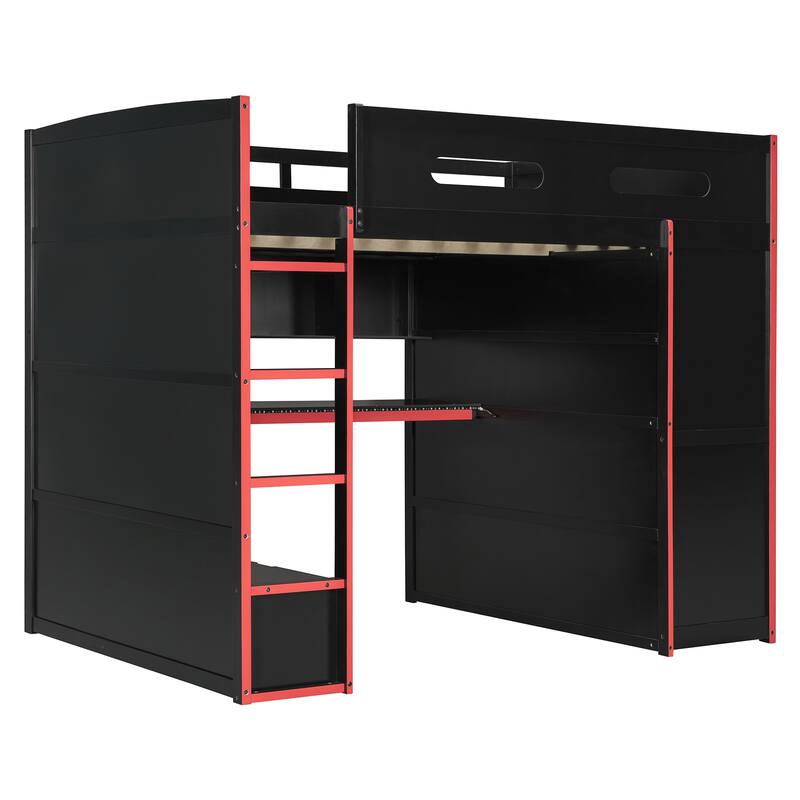 Full Size Wood Loft Bed with Desk, Wardrobe, Ample Storage Space, and RGB Light