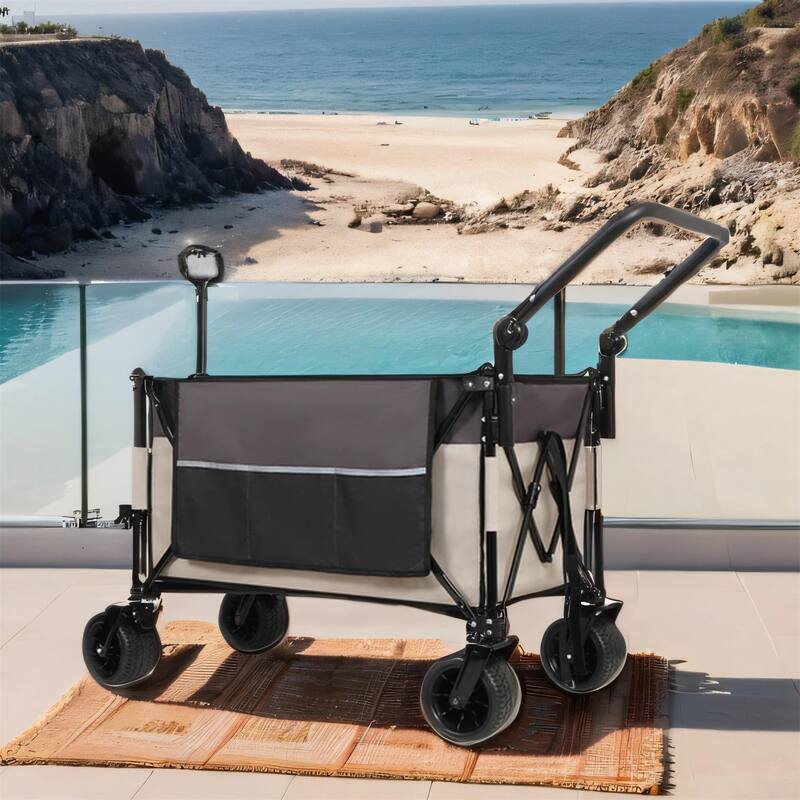 Push-Pull Folding Wagon with 360 Degree Wheels, Heavy-Duty, Adjustable