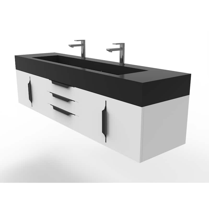 Nile 72" Wall Mounted Bathroom Vanity Set w/ Black Top