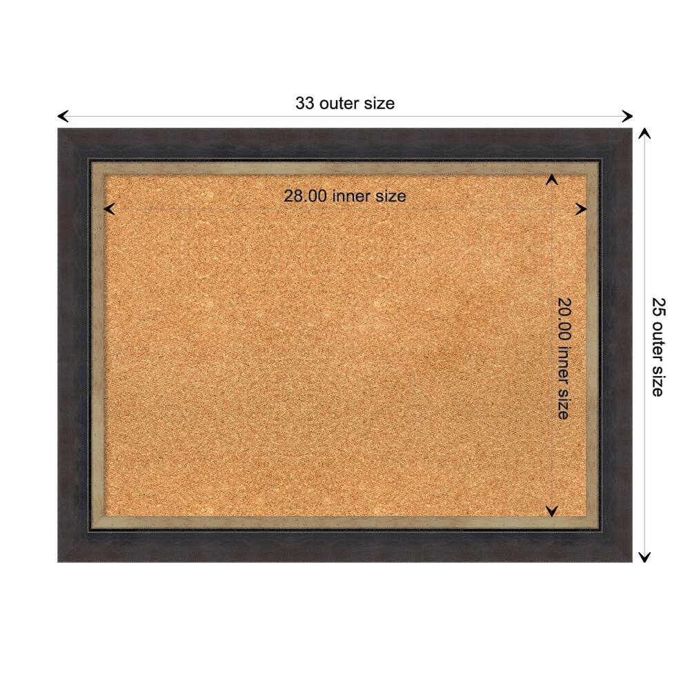 Hammered Charcoal Tan Wood Framed Natural Corkboard Bulletin Board