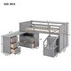 preview thumbnail 8 of 7, Gray Twin Pine Loft Bed with Storage Steps, Movable Desk, Drawers, Guardrail