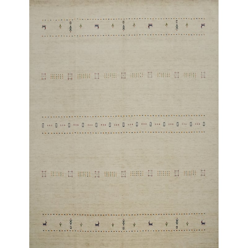 Hand Knotted Oriental 100% Wool Carpet Tribal Animal Pictorial Beige & Ivories Gabbeh Area Rug - 8' 0'' X 8' 0''
