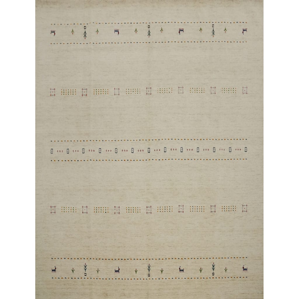 Hand Knotted Oriental 100% Wool Carpet Tribal Animal Pictorial Beige & Ivories Gabbeh Area Rug - 8' 0'' X 8' 0''