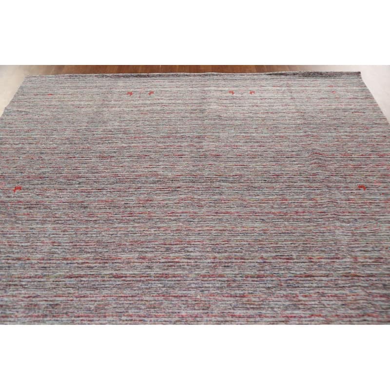 Multi-Color Striped Gabbeh Oriental Area Rug Handmade Wool Carpet - 7'11"x 9'9"