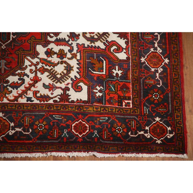 Hand Knotted Oriental 100% Wool Carpet Traditional Medallion Red Heriz Area Rug - 9' 8'' X 6' 7''