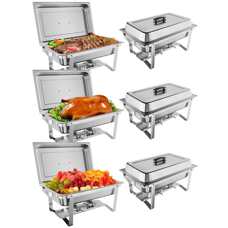 Chafing Dish Buffet Set 8 QT Stainless Steel Chafer Buffet Food Servers and Warmers Set - 6 Pack