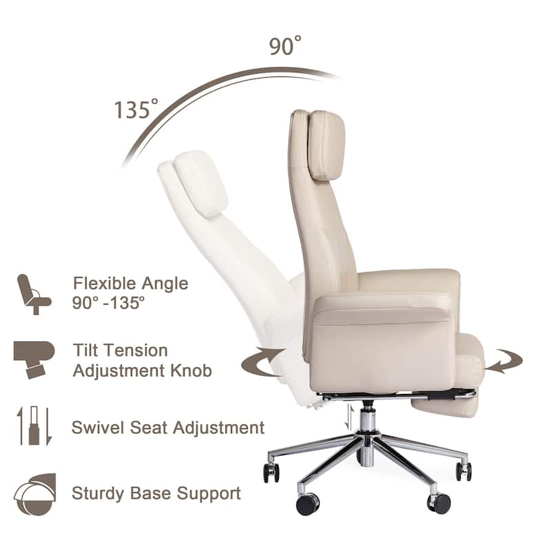 Glitzhome 49"H Modern Adjustable Swivel High Back Ergonomic Office Chair with Armrest and Extendable Footrest