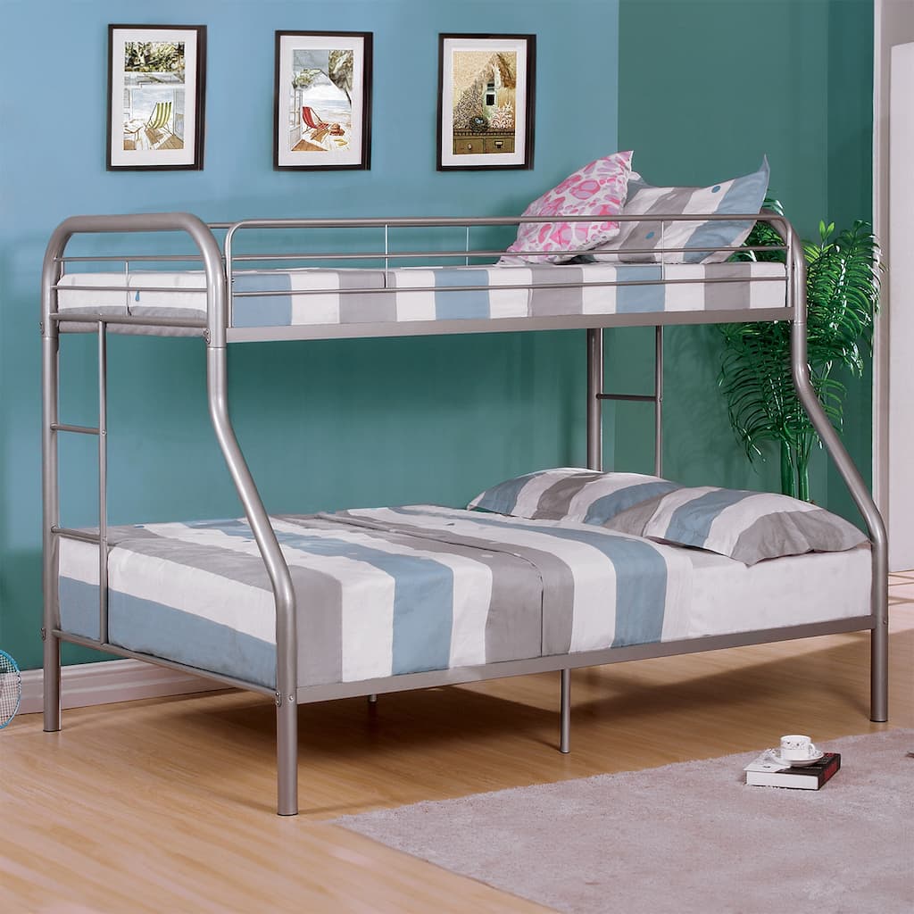 Contemporary Twin Over Full Metal Bunk Bed with Angled Ladder, Silver