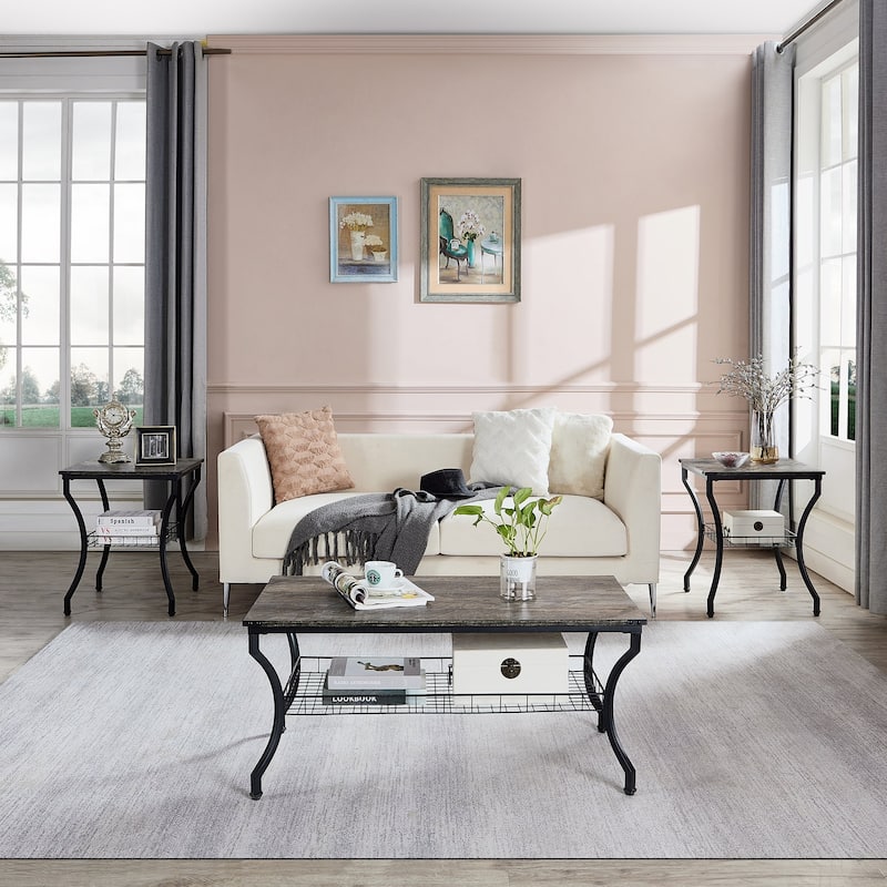 VECELO Mid Cectury 3-pieces Coffee Table Set, 3-Piece Living Room Table Set(Set of 3)