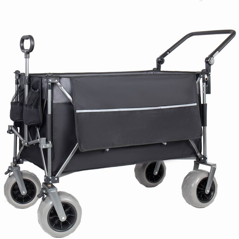 Multi-Functional Push-Pull Folding Wagon Cart with Rotating Handle & Canopy, 9"x4" Beach Tires, 300L Large Capacity
