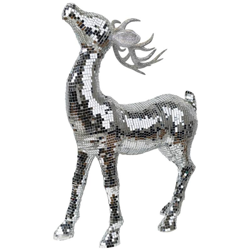 Mirrored and Glittered Standing Deer Christmas Figure - 19" - Silver