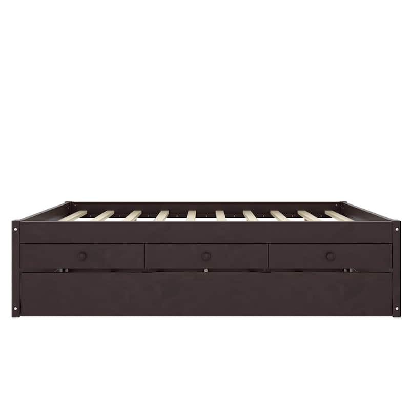 Full/Twin Platform Bed with Trundle, 2 Drawers & Built-in Power Outlets