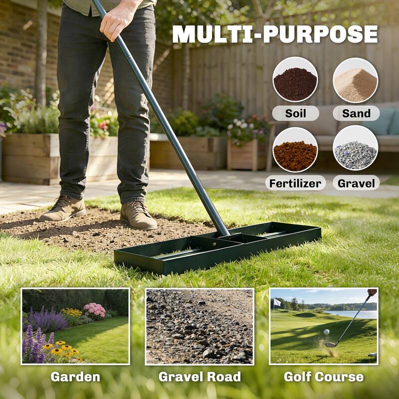 Outsunny Lawn Leveling Rake, 30" x 10" Heavy Duty Yard Leveling Rake with 66.5" Handle, Lawn Leveler for Backyard