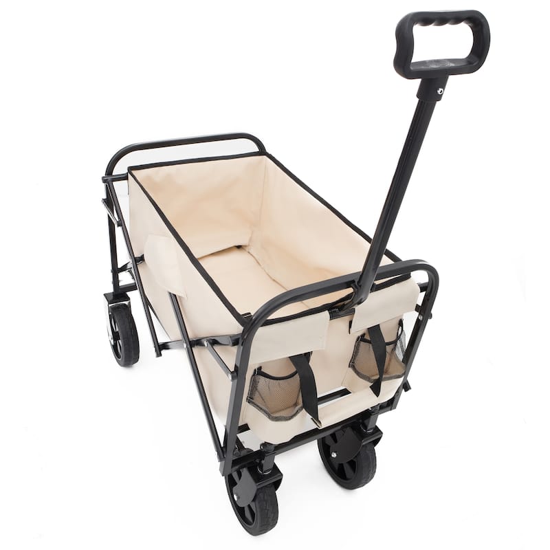 Heavy-Duty Collapsible Utility Wagon - 225lb Capacity with Extension Feature, Cream
