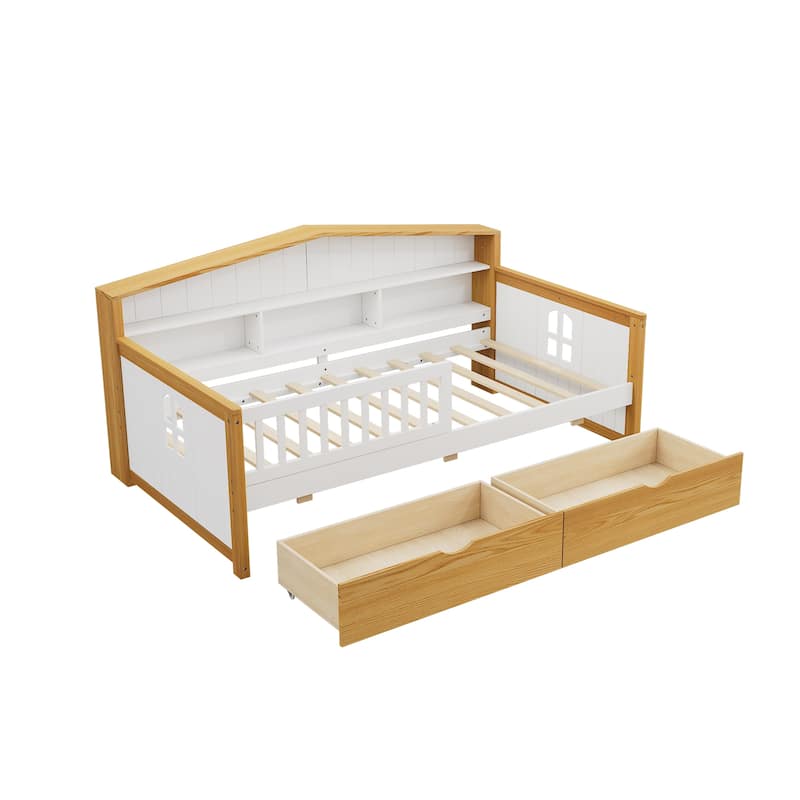Wooden Daybed Bed Frame with Two Drawers