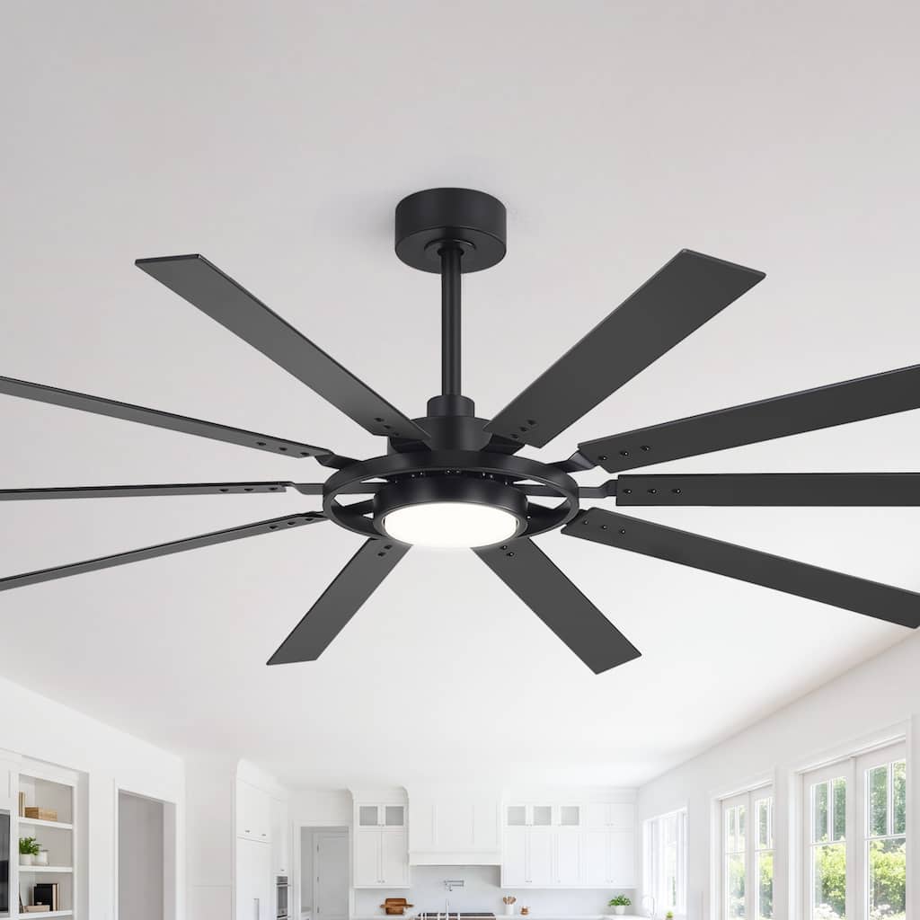 72-Inch Ceiling Fan with Light, Dual-Finish Black Walnut Blades, Quiet Reversible DC Motor, Remote Control, For Living Room