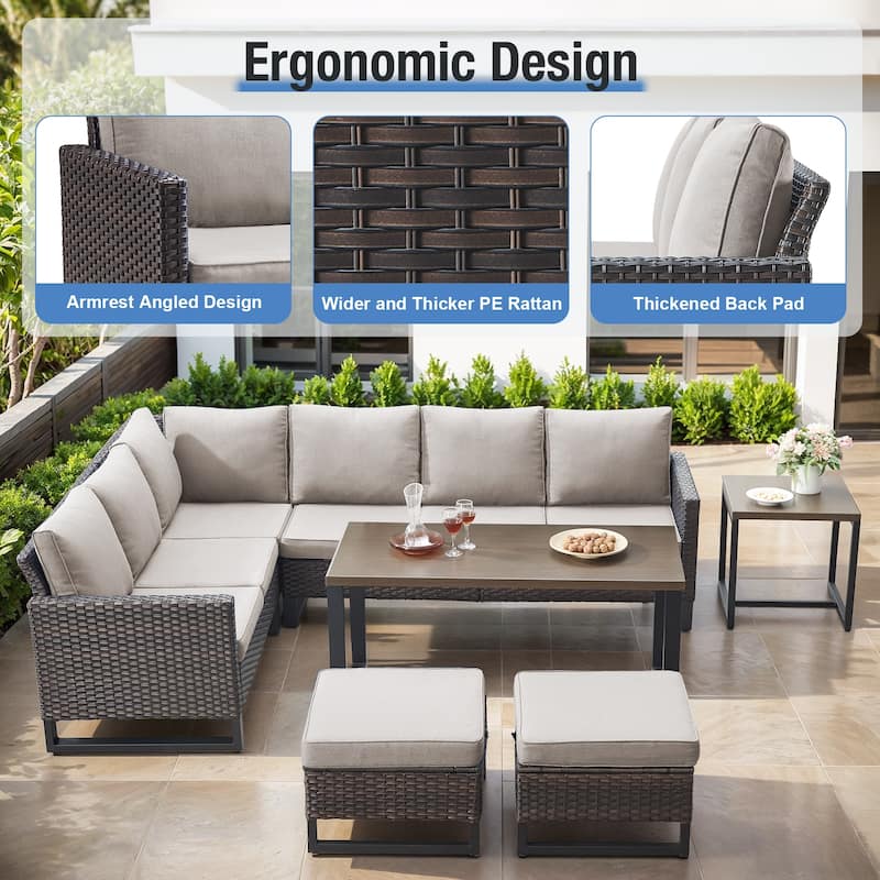 Gymojoy 5-Piece Outdoor Wicker Furniture Set, L-Shaped Sectional Sofa Set