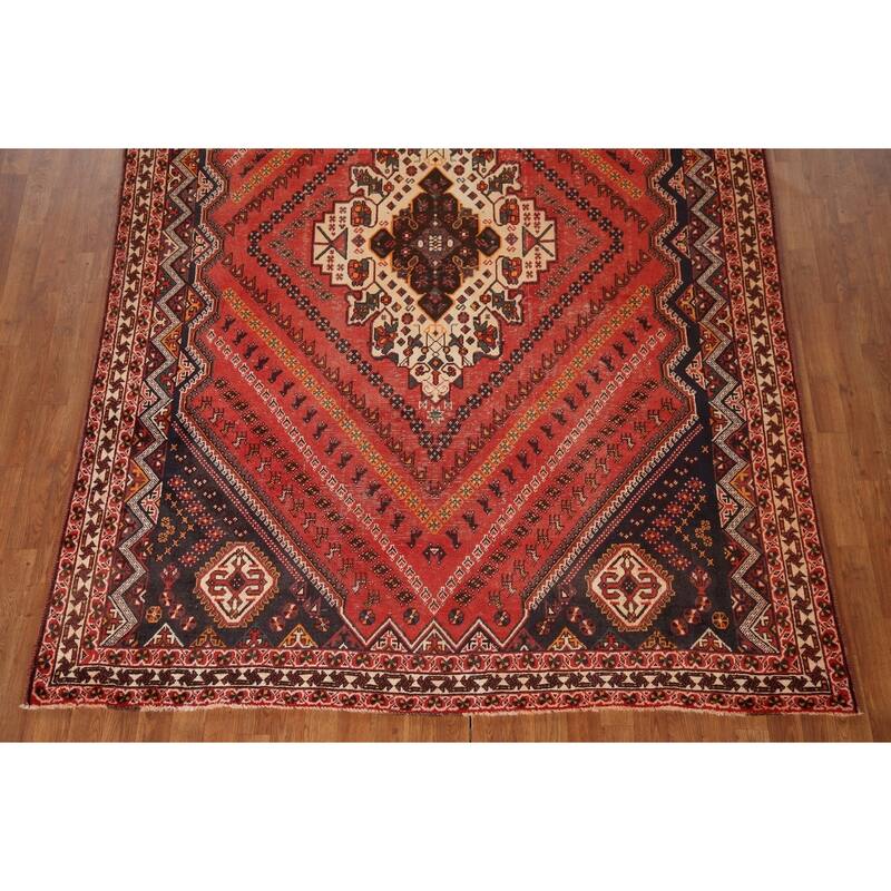Vegetable Dye Tribal Shiraz Persian Rug Handmade Vintage Wool Carpet - 6'11"x 9'11"