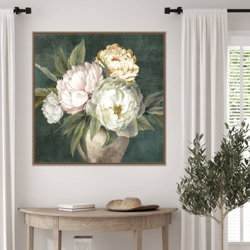 Peonies in a Rustic Vase by PI Studio Framed Canvas Wall Art Print
