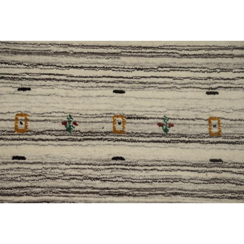 Hand Knotted Oriental 100% Wool Carpet Tribal Animal Pictorial Beige & Ivories Gabbeh Area Rug - 4' 11'' X 3' 0''