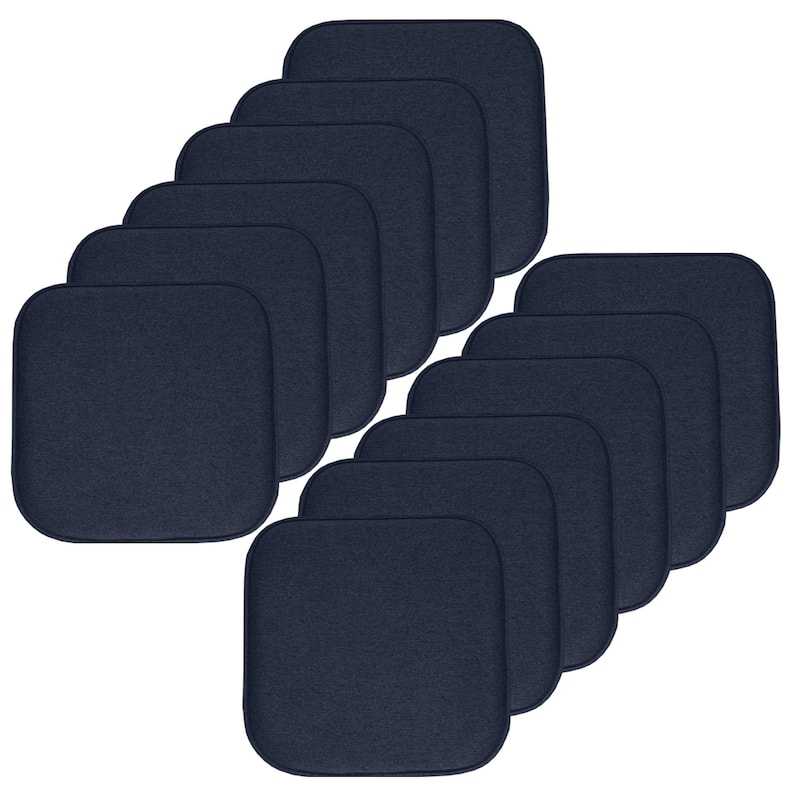 Sweet Home Collection Charlotte Jacquard Memory Foam Non Slip Back Chair Pad Cushion 16" x 16" - Set of 12 - Navy