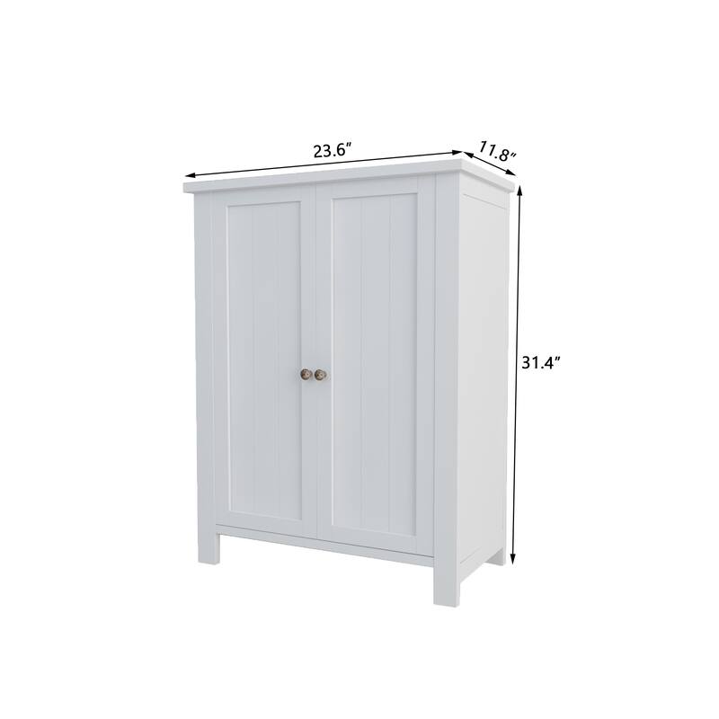 Wooden Bathroom Floor Storage Cabinet With 2 Adjustable Shelves