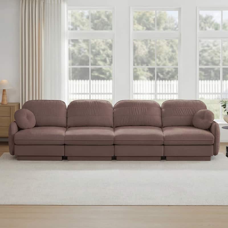 GDFStudio Alden Voss 137" Chenille Cloud 4-Seater Sofa with Quilted Back Cushions, Deep Seat