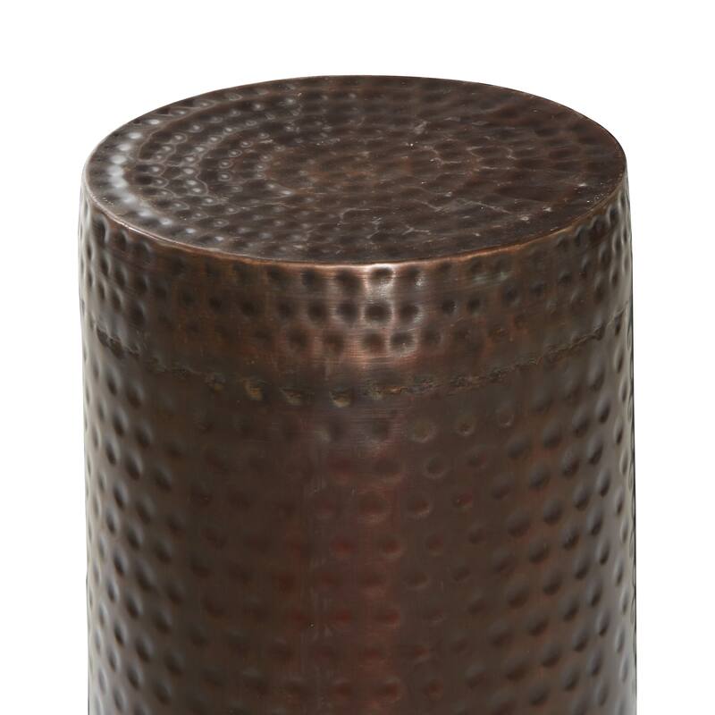 Brown Metal Pillar Style Pedestal Table with Hammered Design (Set of 4)