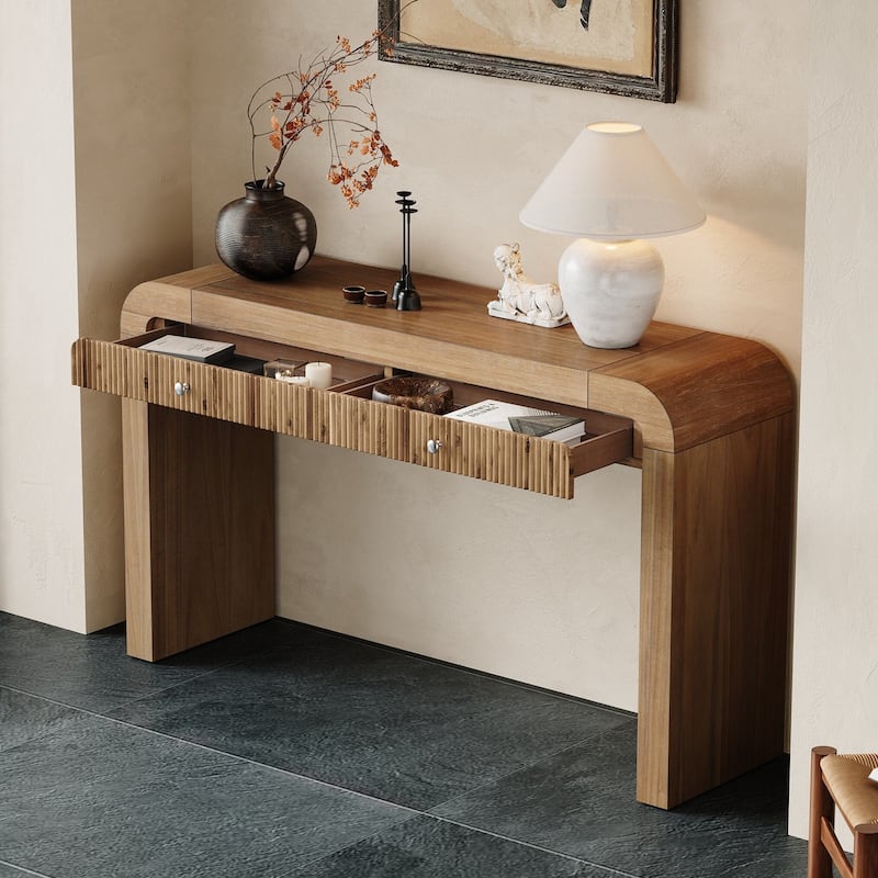 Console Table with Fluted Drawer Front, Entryway Table with Curved Corners , Sturdy Sofa Table for Hallway & Living Room