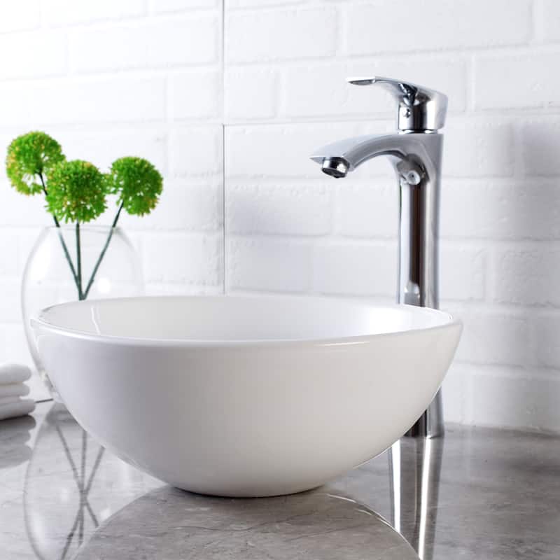13 in. x 13 in. Round Bowl Modern Bathroom Above in White Porcelain Ceramic Vessel Vanity Sink Art Basin - 13"L x 13"W x 5"H