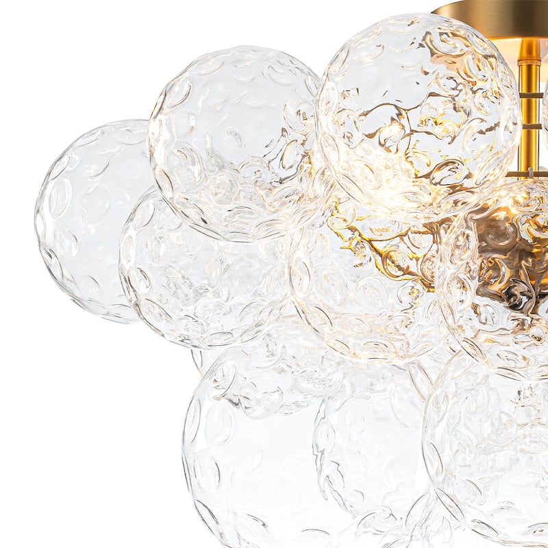 Mid-Century Water Hammered Glass Globe Cluster Bubble Semi Flush Mount