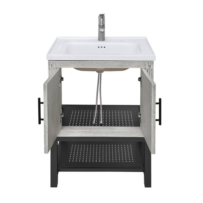 24" Bathroom Vanity with White Ceramic Sink & Hot and Cold Faucet