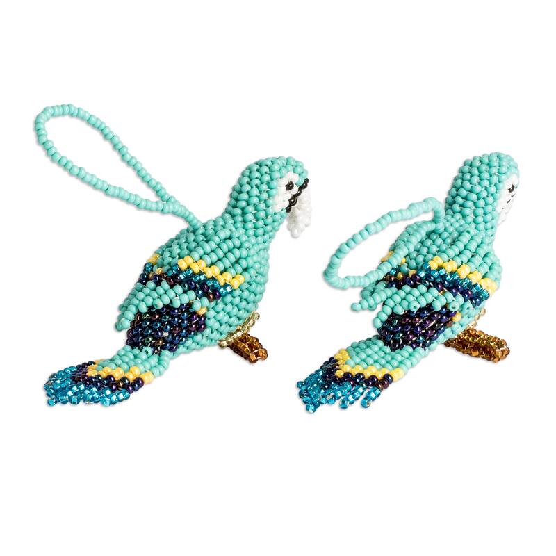 Novica Handmade Marvelous Macaws Glass Beaded Ornaments (Pair)