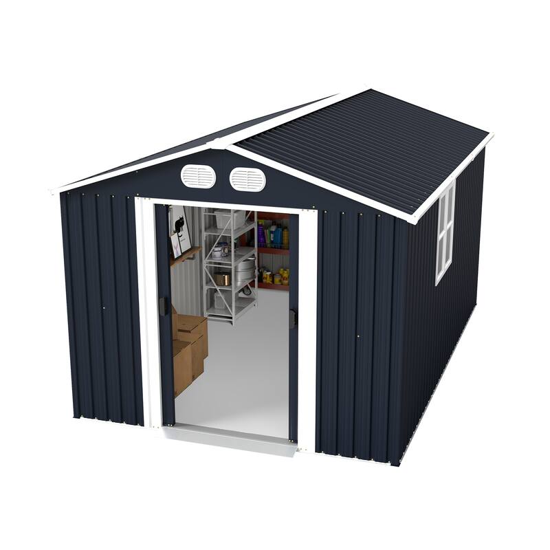 8x12 FT Outdoor Metal Storage Shed, Large Storage Sheds with Sturdy Frame Structure, Metal Garden Tool Shed with Lockable Door