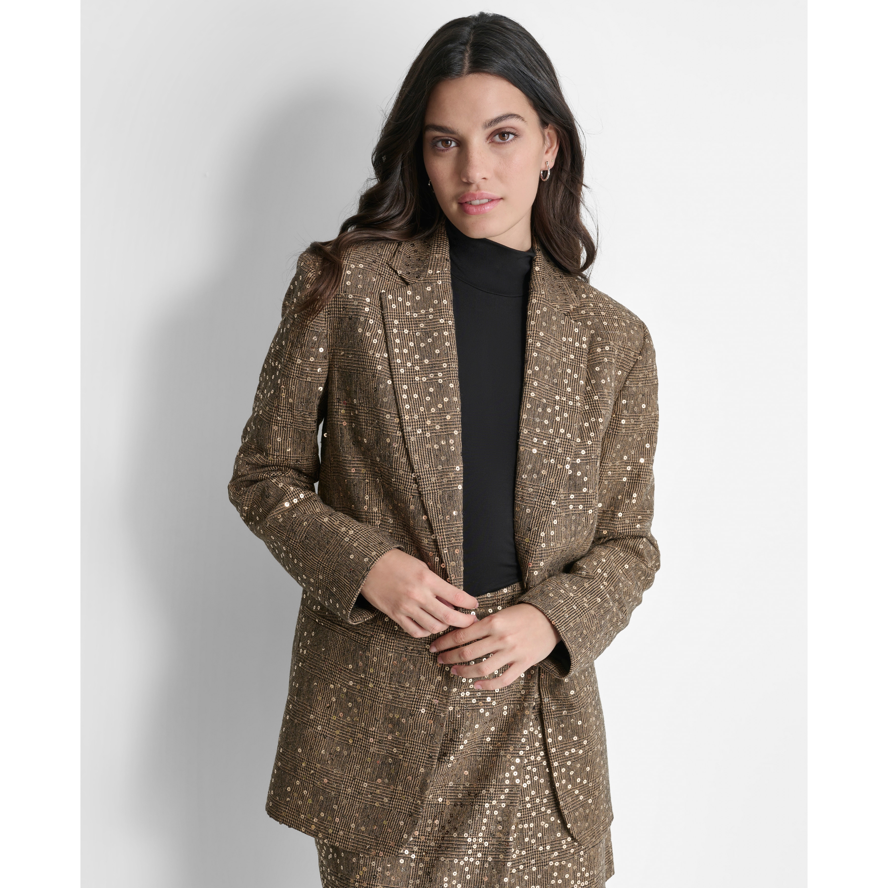 DKNY Herringbone Sequin Wool Blend Blazer