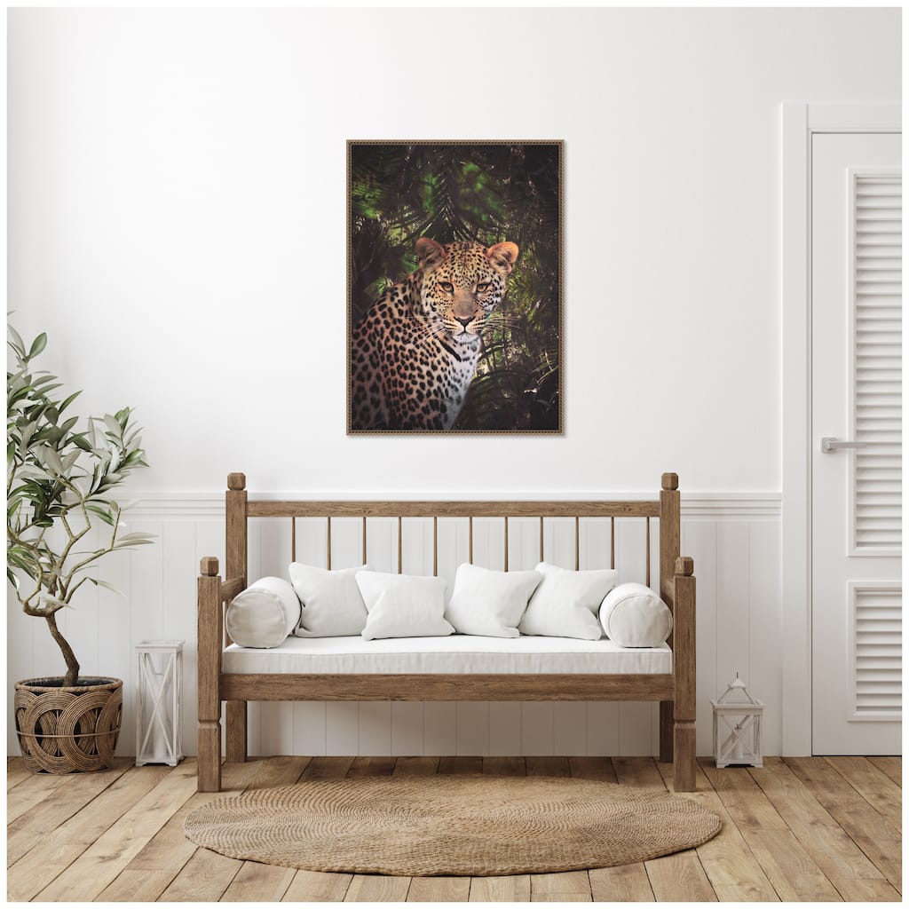 Kate and Laurel Sylvie Moody Leopard In The Rainforest Color Framed Canvas by Simon Te of Tai Prints