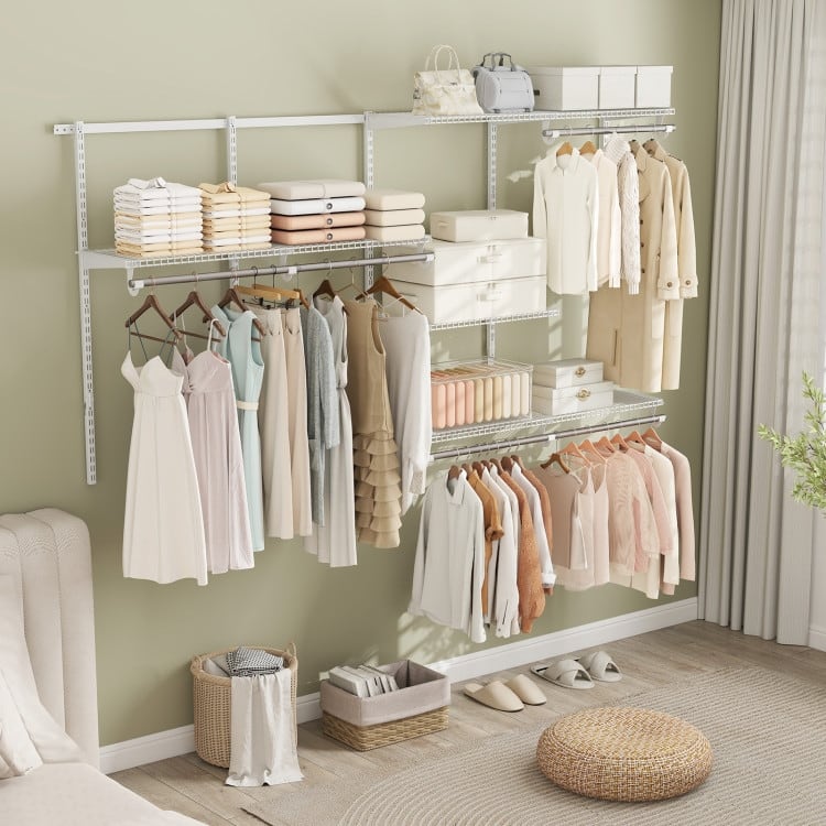Metal and PP Adjustable Closet Organizer with Shelves and Rods - 96" L x 47.5" H