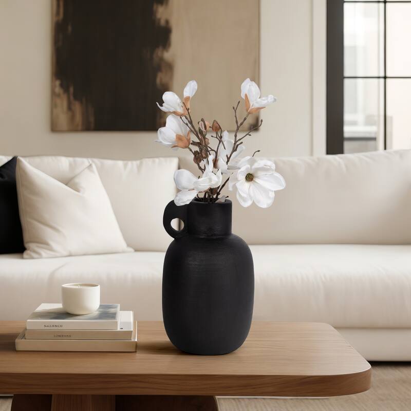 Ceramic Modern Vase with Sculptural Handle - Ivory, 15 in.